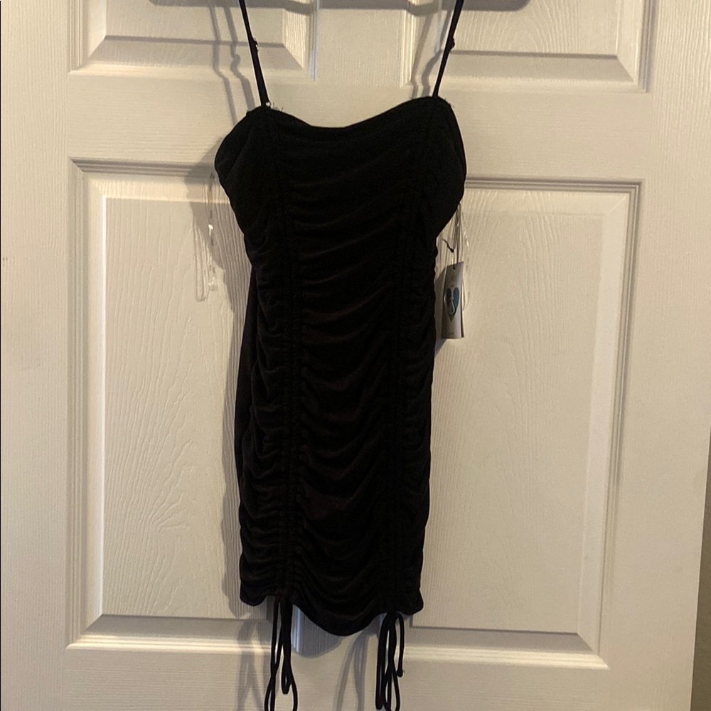 Iris Black Ruched Mini Dress